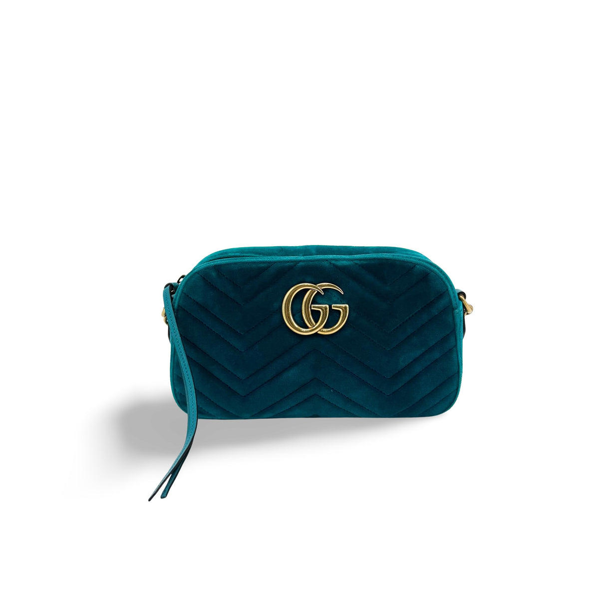 Gucci GG Marmont Mini Velvet Crossbody Bag Petrol Blue