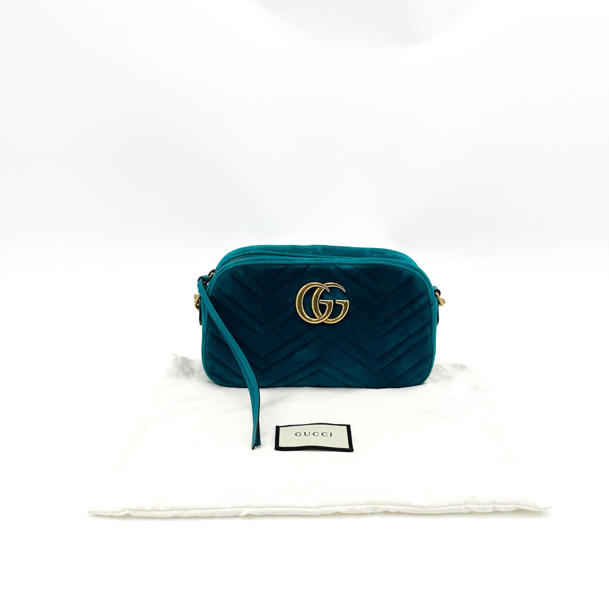 Gucci GG Marmont Mini Velvet Crossbody Bag Petrol Blue