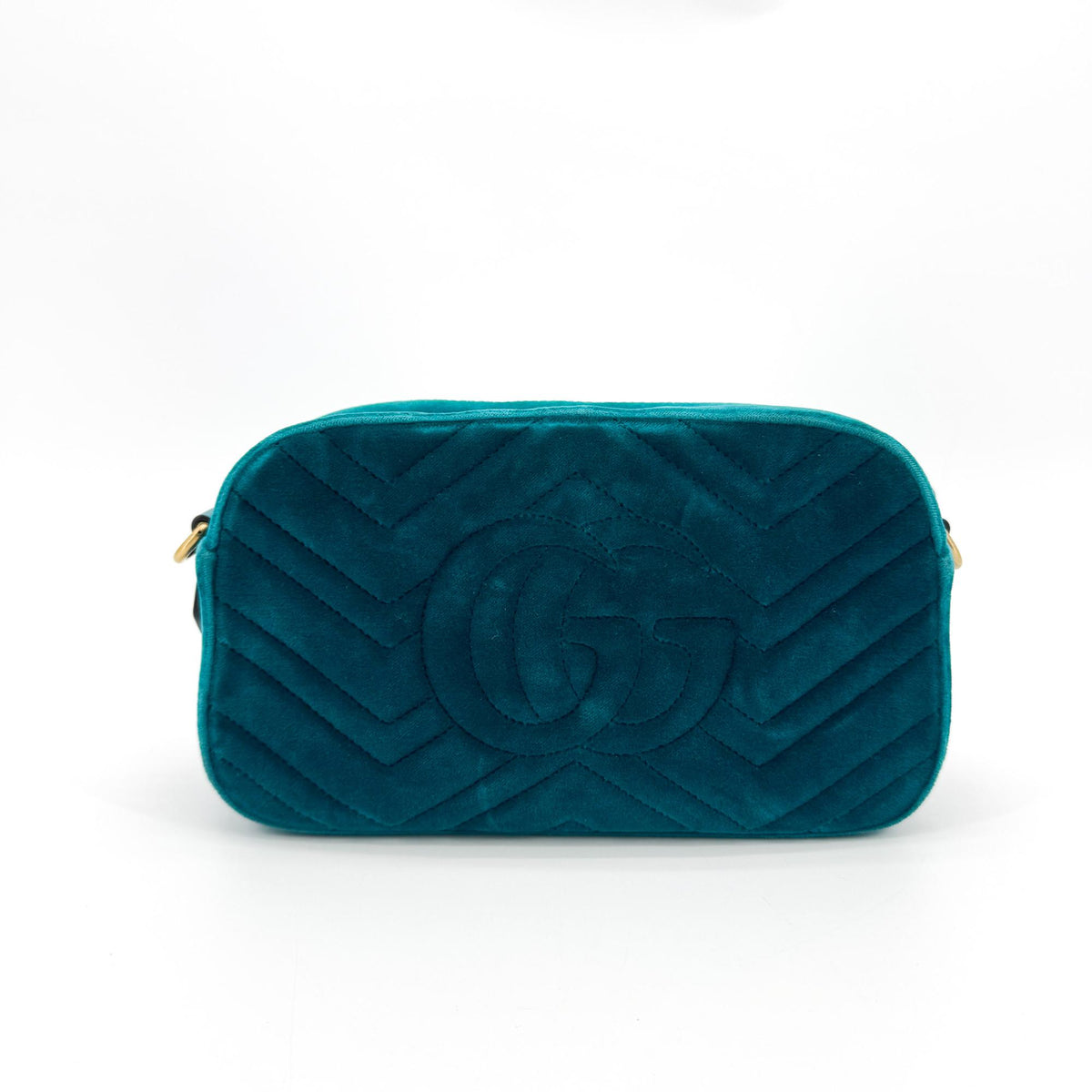 Gucci GG Marmont Mini Velvet Crossbody Bag Petrol Blue