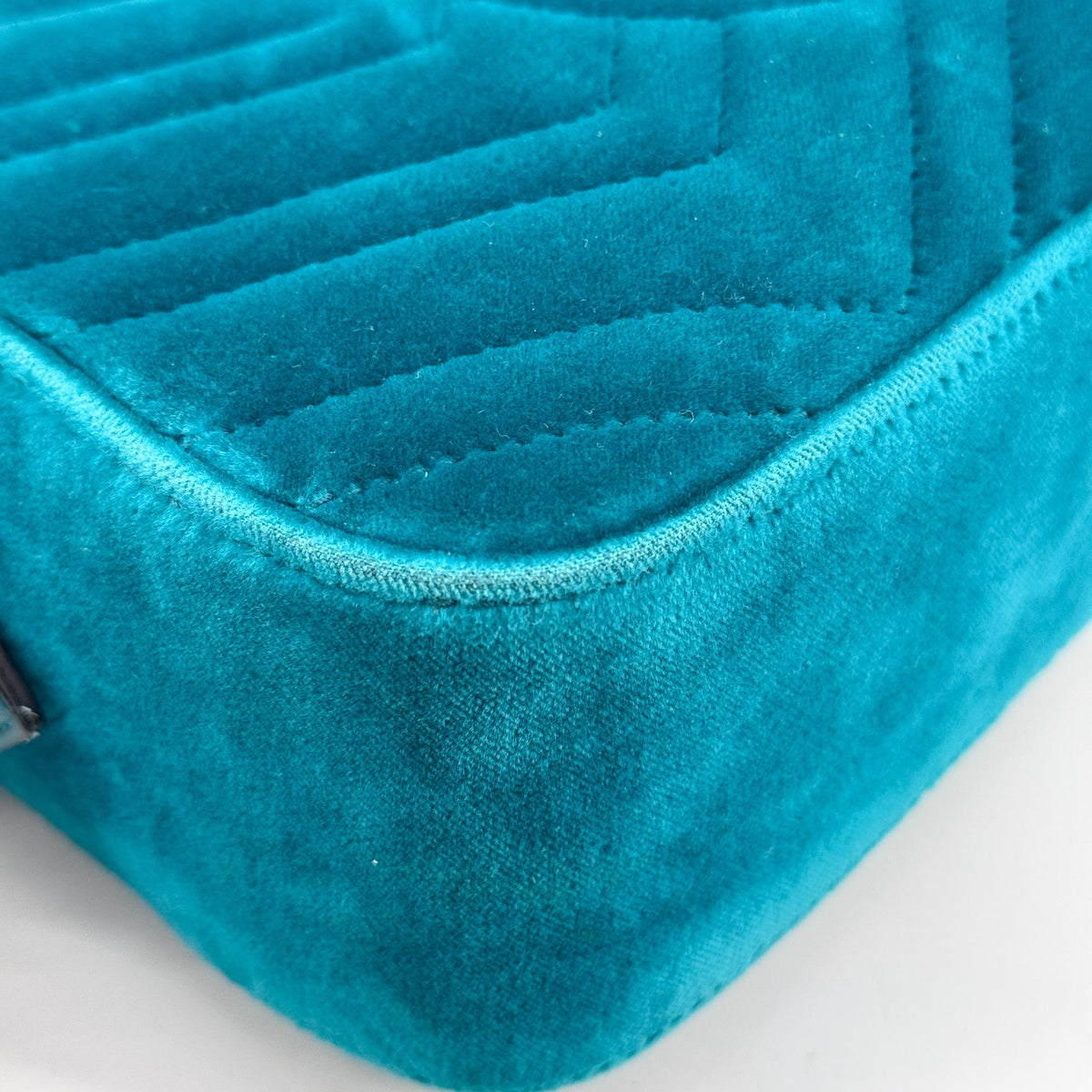 Gucci GG Marmont Mini Velvet Crossbody Bag Petrol Blue