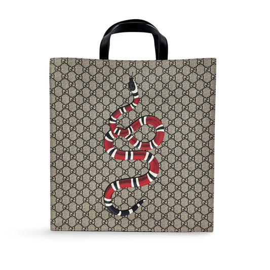 Gucci GG Supreme Kingsnake Print Tote Bag Beige Brown