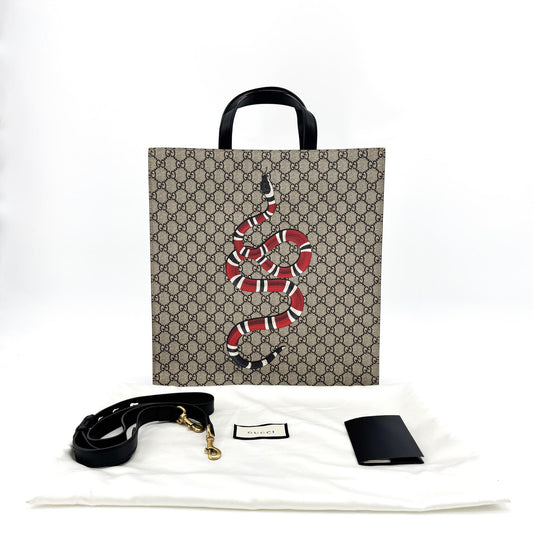 Gucci GG Supreme Kingsnake Print Tote Bag Beige Brown
