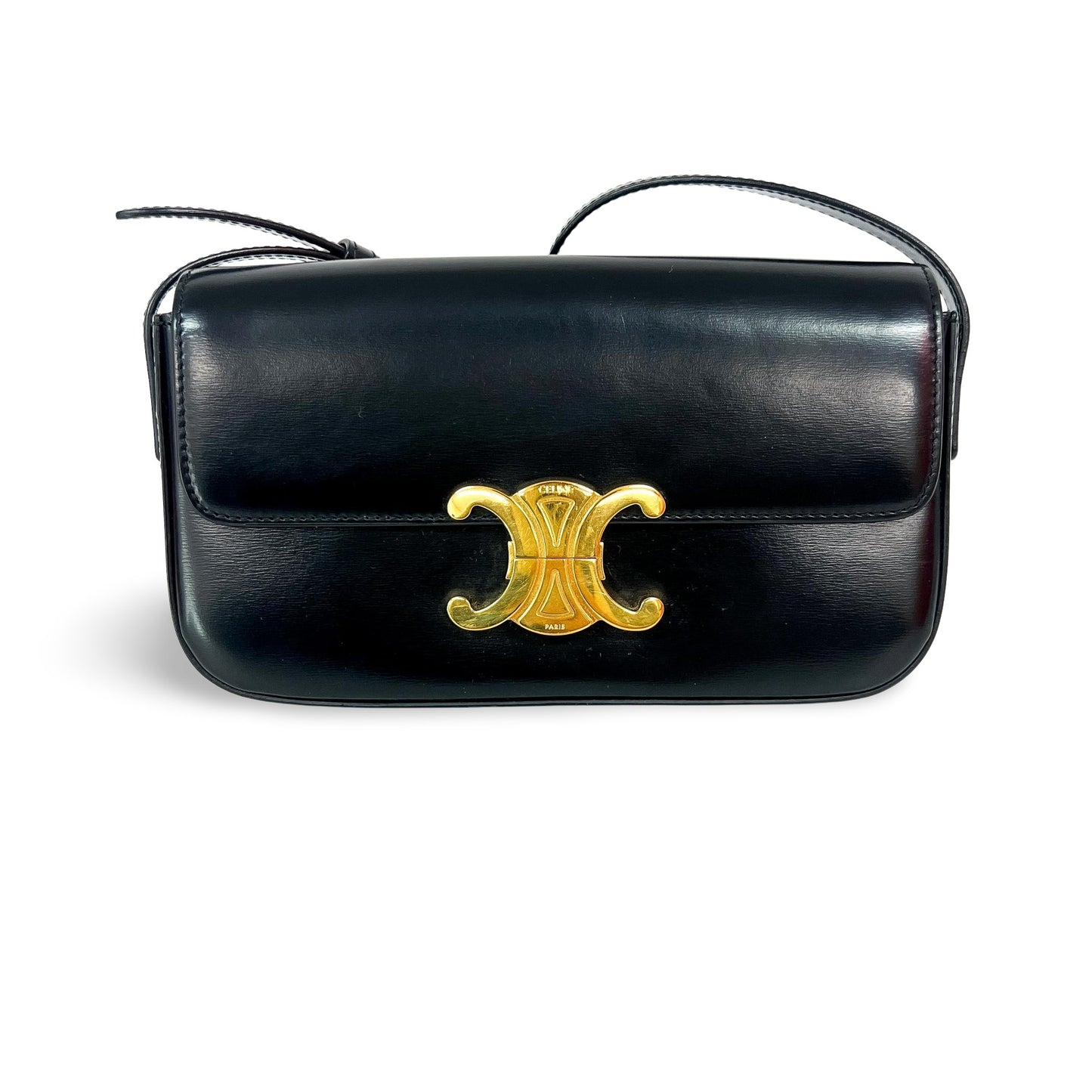 Celine Tin Triomphe Bag Shiny Calfskin Black