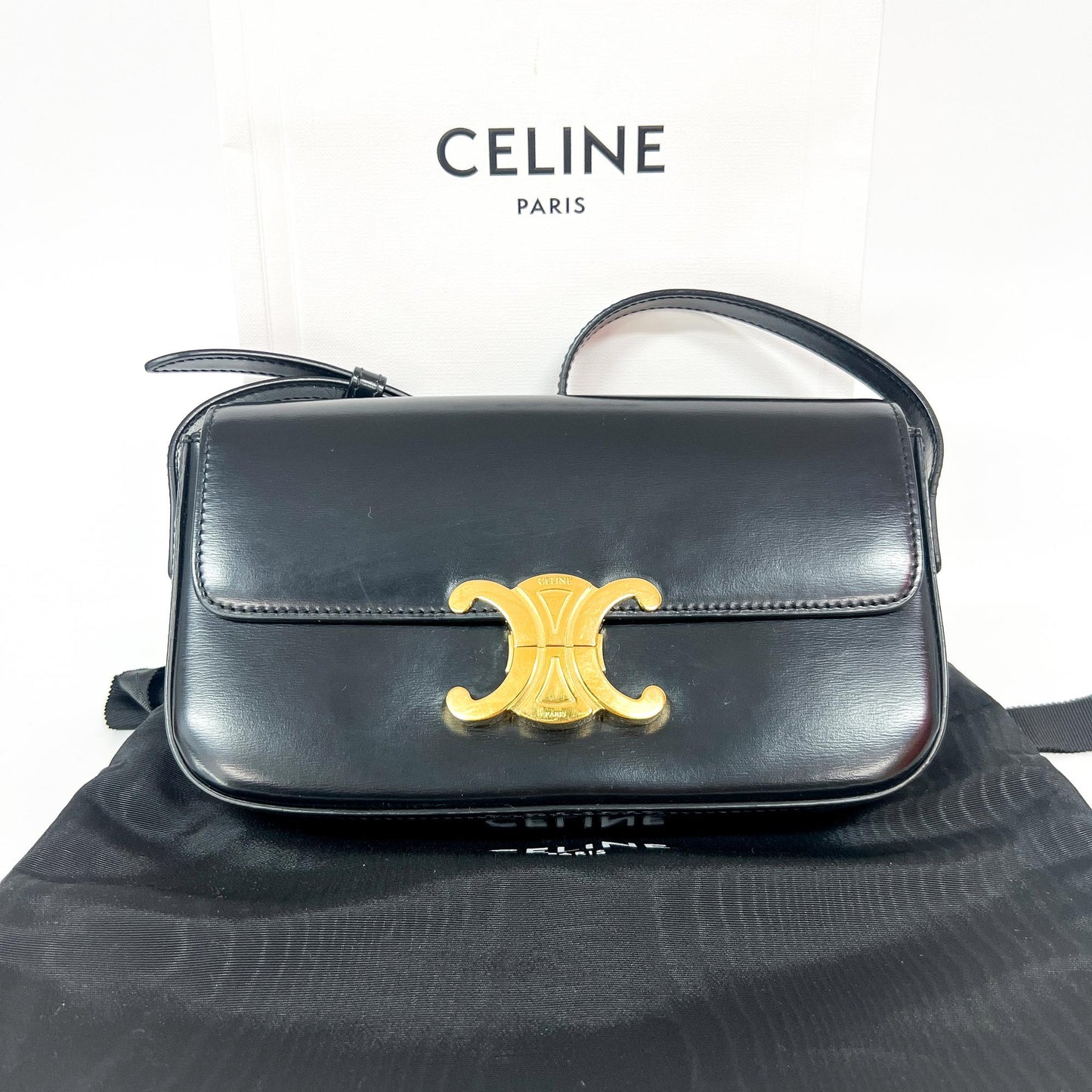 Celine Tin Triomphe Bag Shiny Calfskin Black