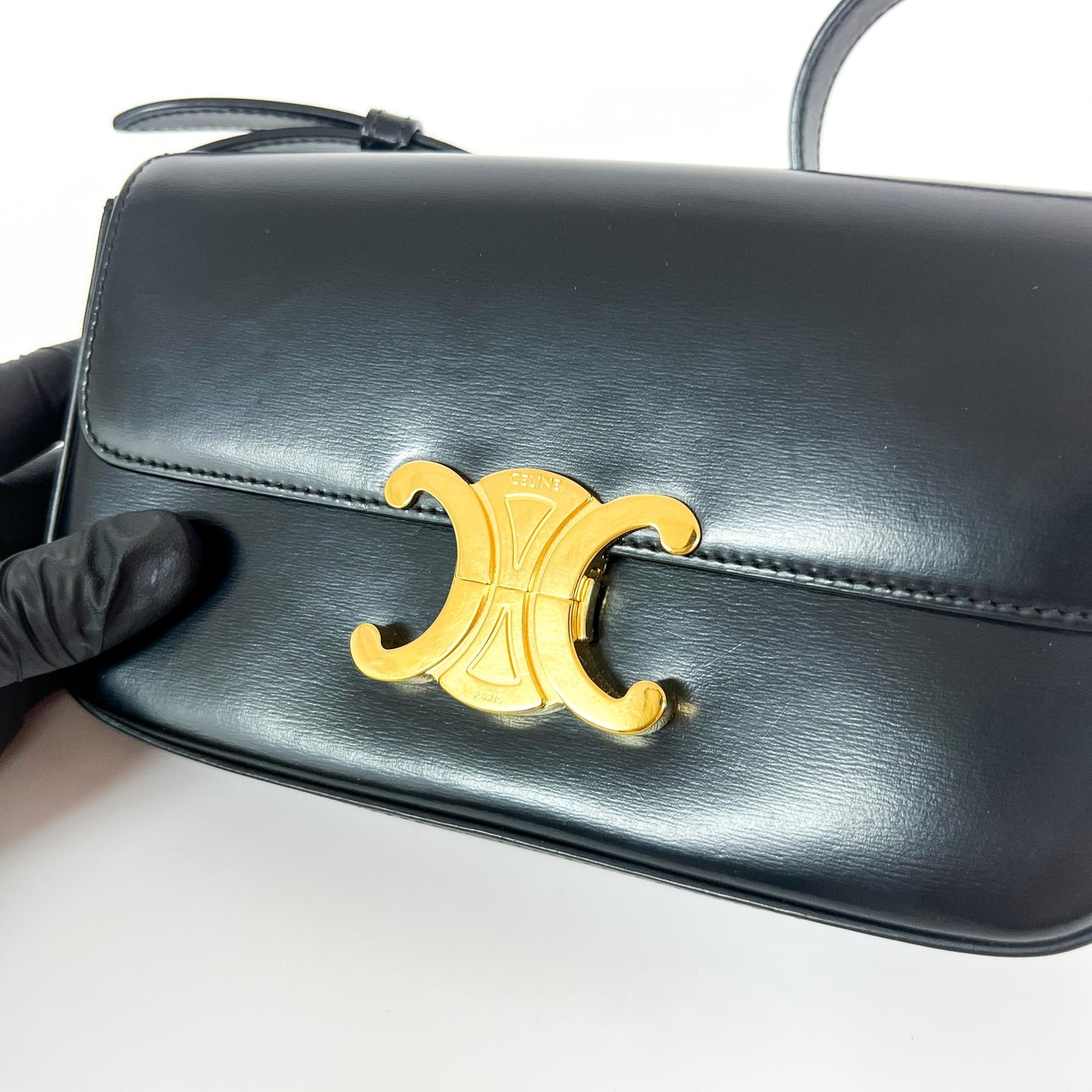 Celine Tin Triomphe Bag Shiny Calfskin Black