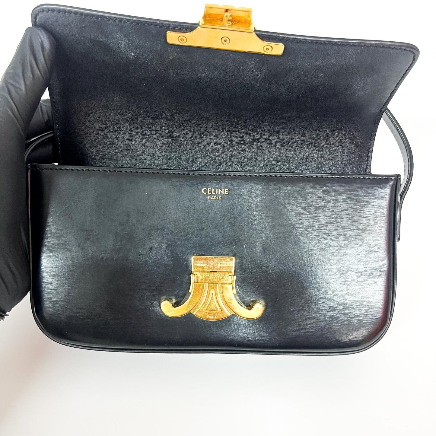 Celine Tin Triomphe Bag Shiny Calfskin Black