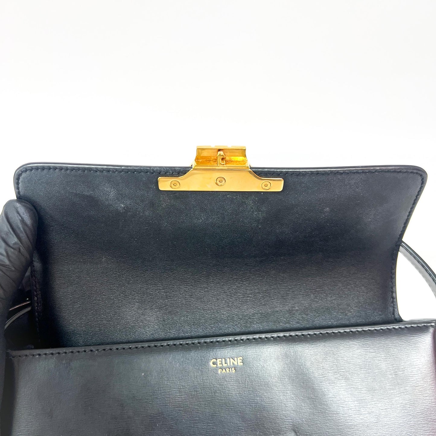 Celine Tin Triomphe Bag Shiny Calfskin Black
