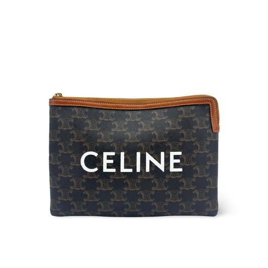 Celine Triomphe Canvas Zipper Pouch Tan