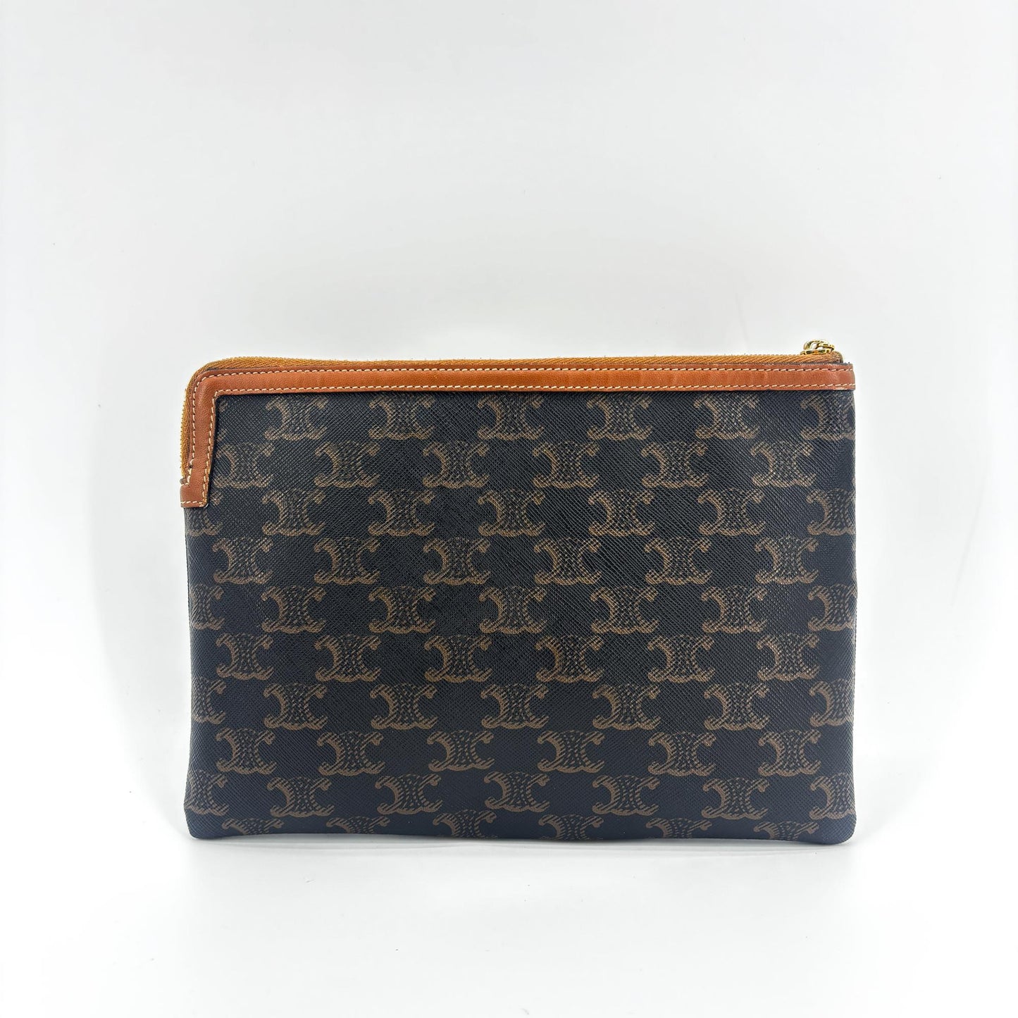 Celine Triomphe Canvas Zipper Pouch Tan