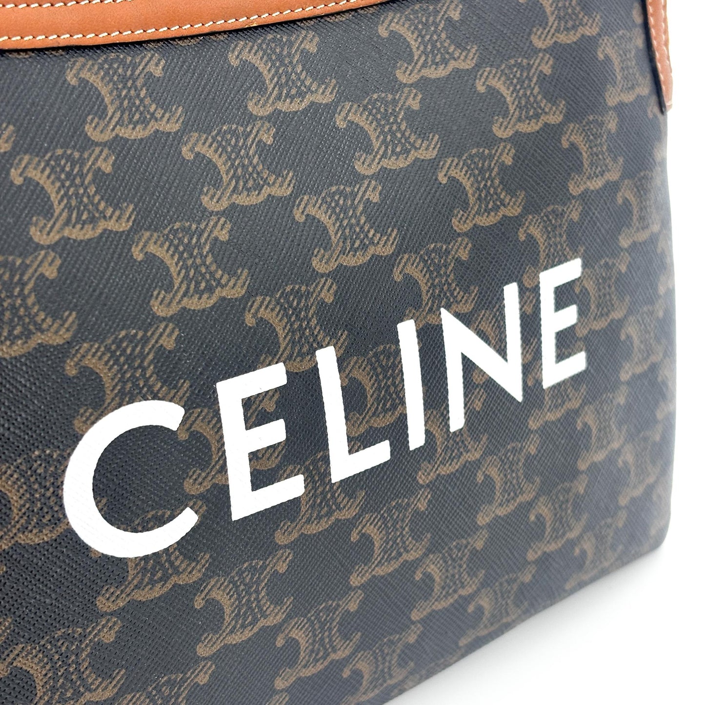 Celine Triomphe Canvas Zipper Pouch Tan