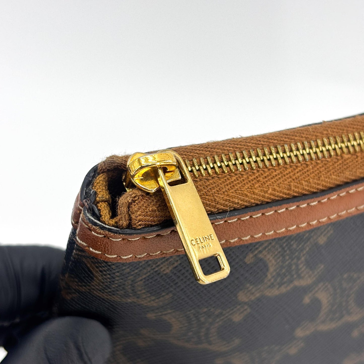 Celine Triomphe Canvas Zipper Pouch Tan