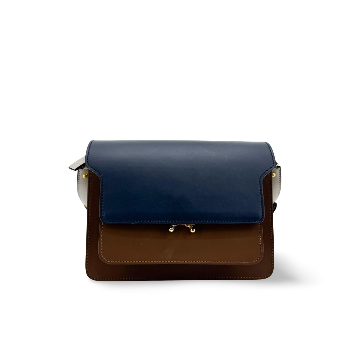 Marni Trunk Medium Crossbody Bag Navy Brown