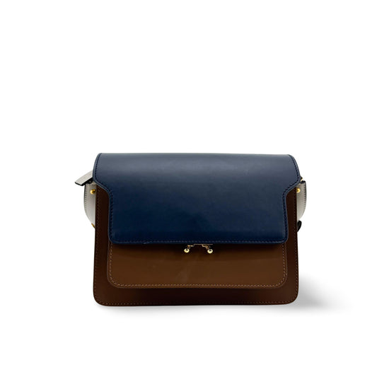 Marni Trunk Medium Crossbody Bag Navy Brown