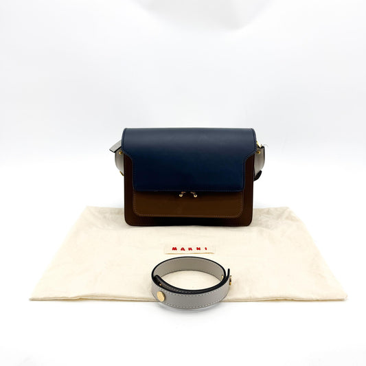 Marni Trunk Medium Crossbody Bag Navy Brown