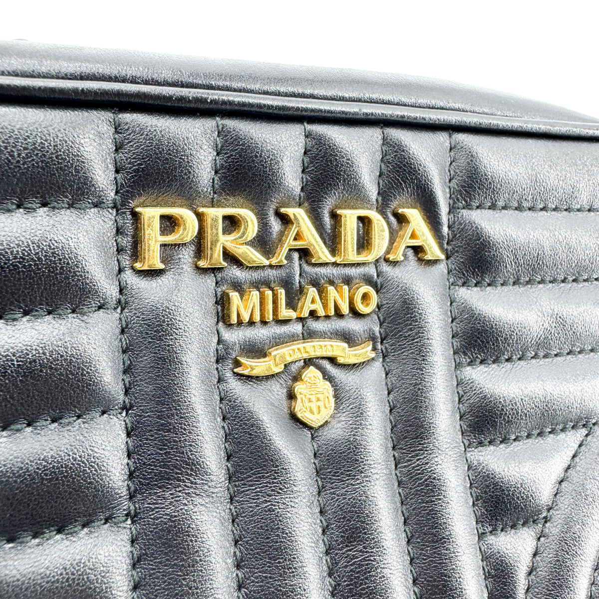 Prada Diagram Leather Camera Bag Mini Gold Hardware Black
