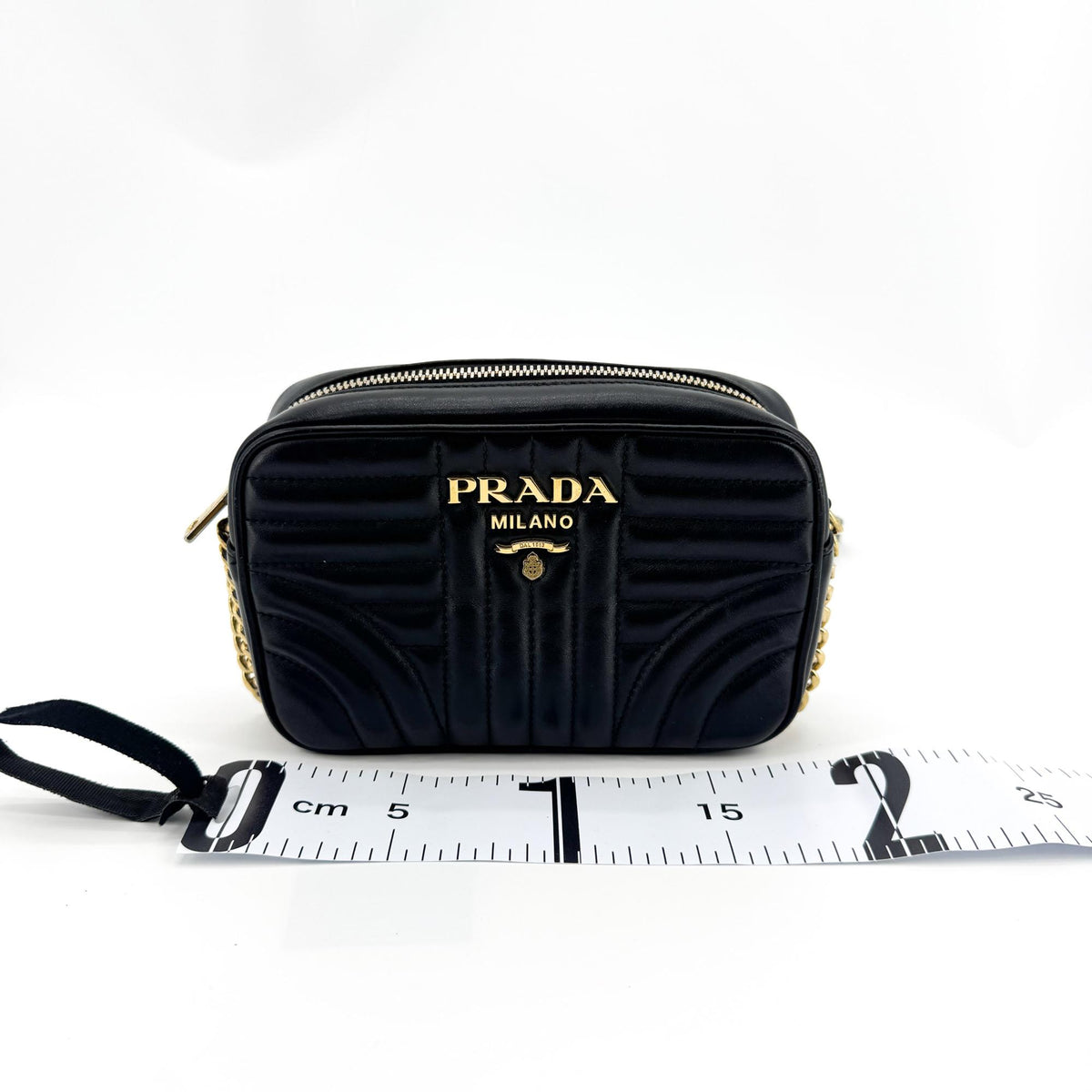 Prada Diagram Leather Camera Bag Mini Gold Hardware Black