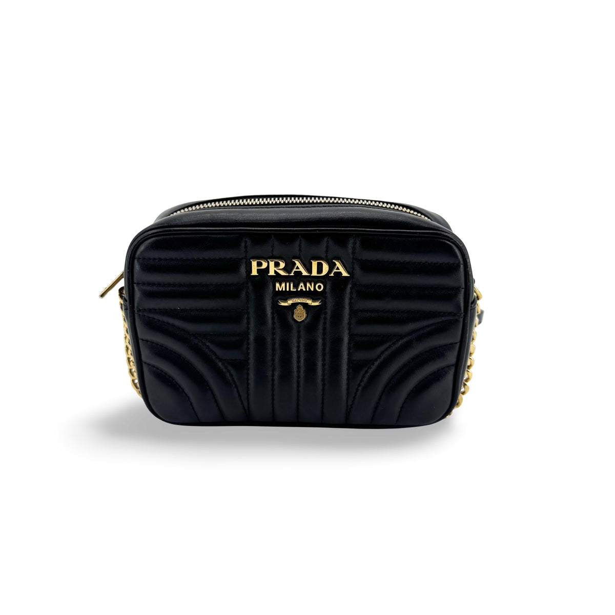 Prada Diagram Leather Camera Bag Mini Gold Hardware Black