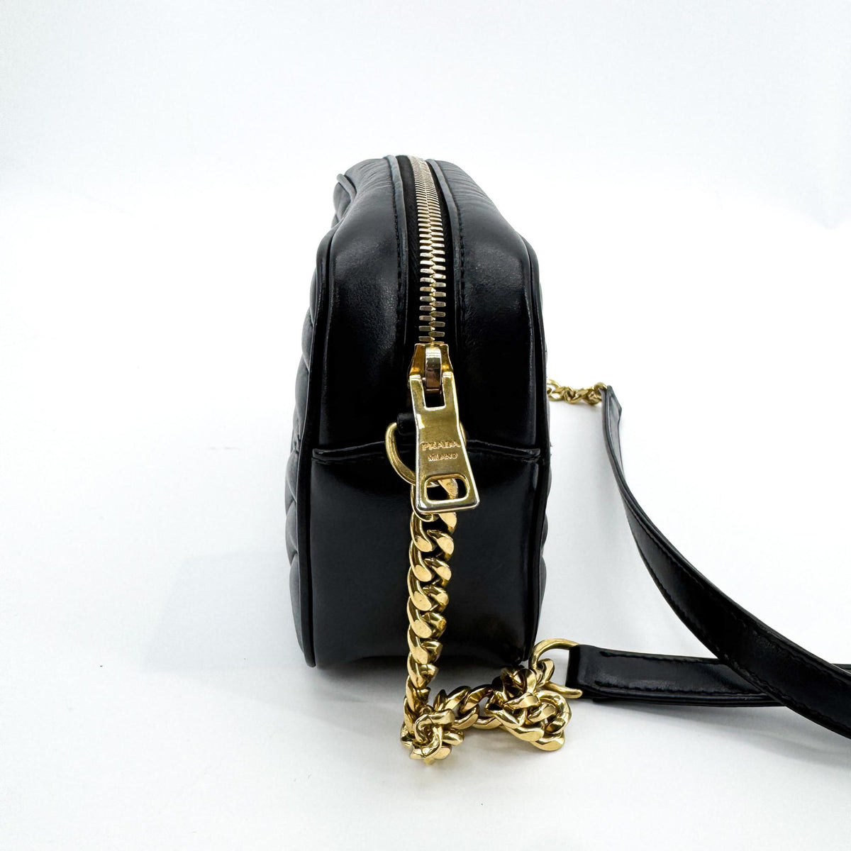 Prada Diagram Leather Camera Bag Mini Gold Hardware Black