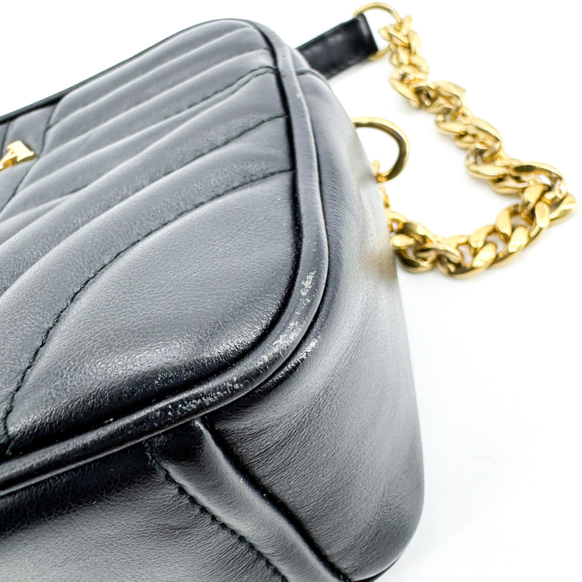 Prada Diagram Leather Camera Bag Mini Gold Hardware Black