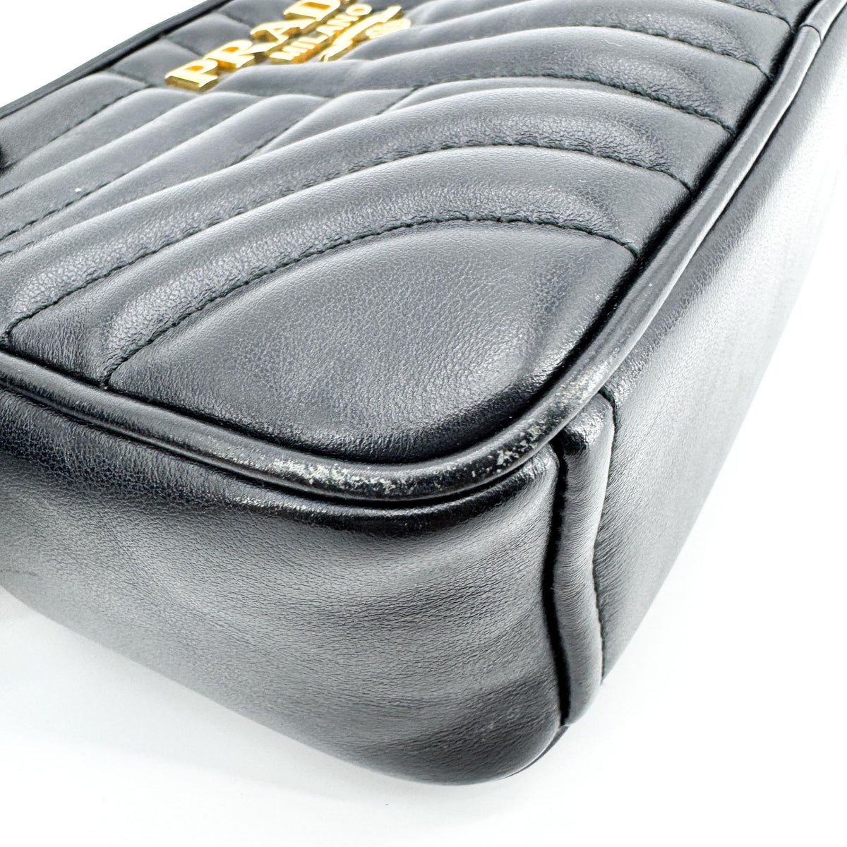Prada Diagram Leather Camera Bag Mini Gold Hardware Black