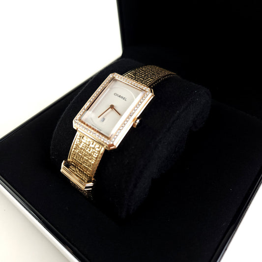 Medium Boyfriend 18K Diamond Tweed Strap Watch