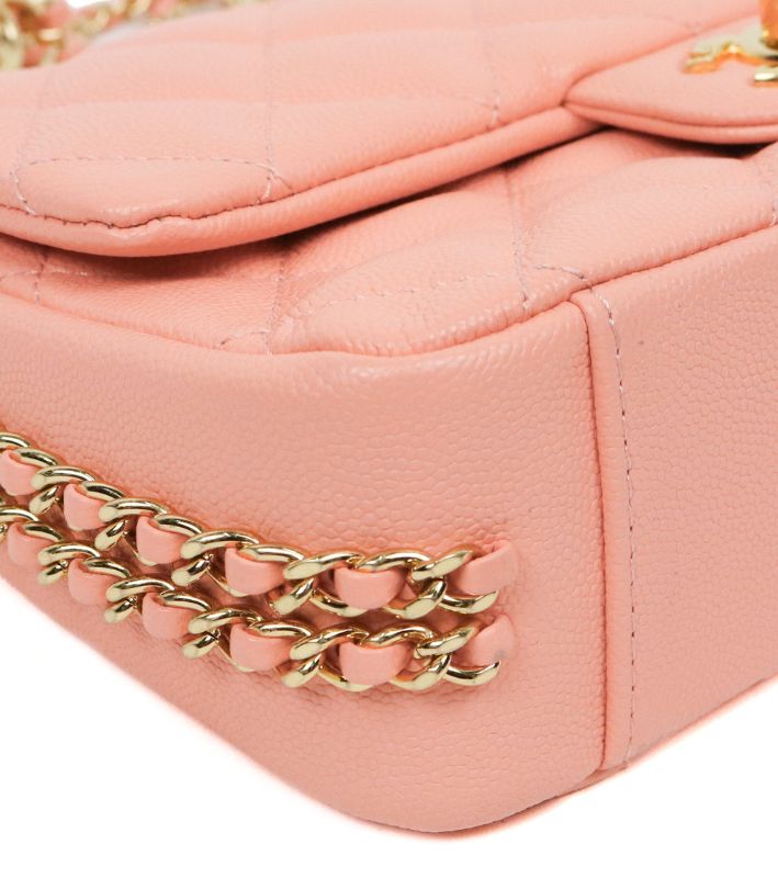 Chanel Pink Caviar Quilted CC Chain Shoulder Bag with Built-in Chip