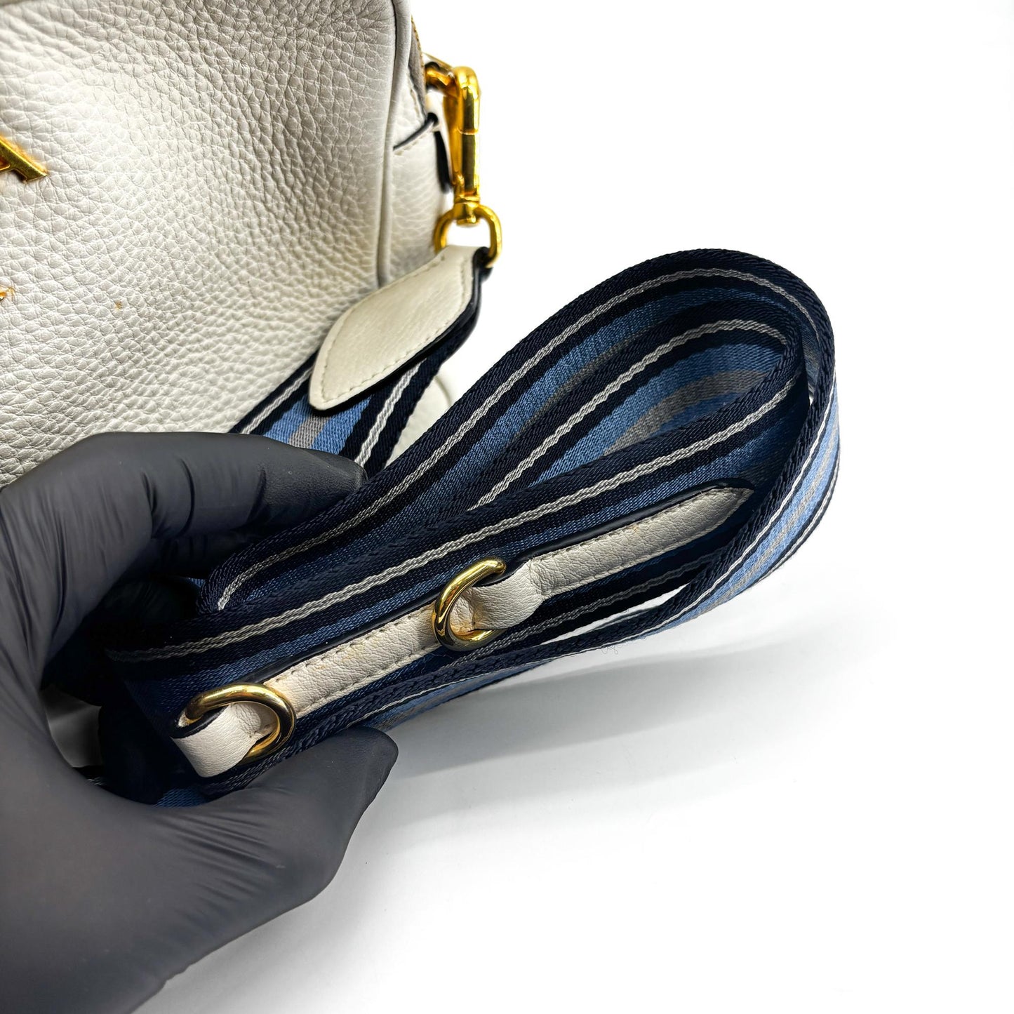 Prada Vitello Phoenix Leather Camera Bag White Gold Hardware