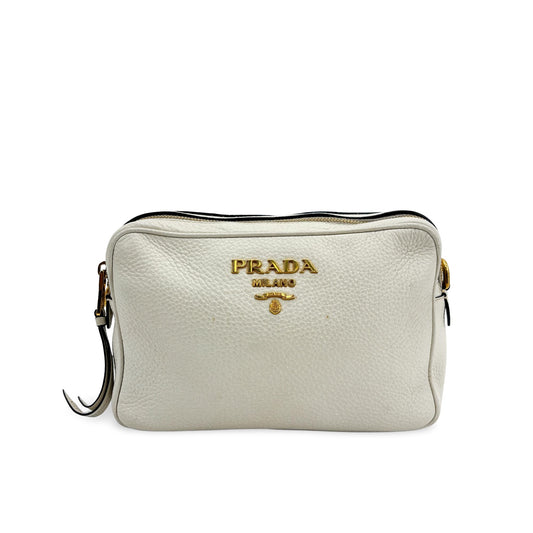 Prada Vitello Phoenix Leather Camera Bag White Gold Hardware
