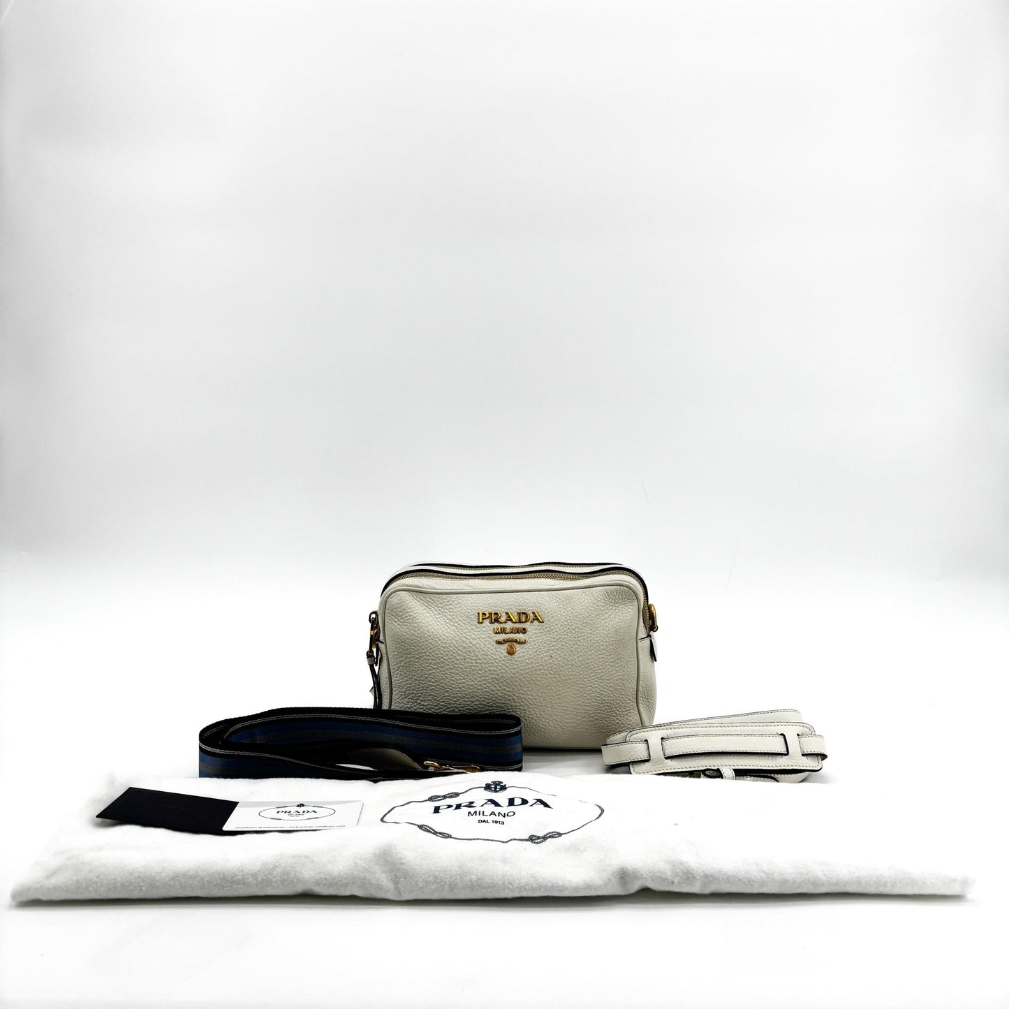 Prada Vitello Phoenix Leather Camera Bag White Gold Hardware