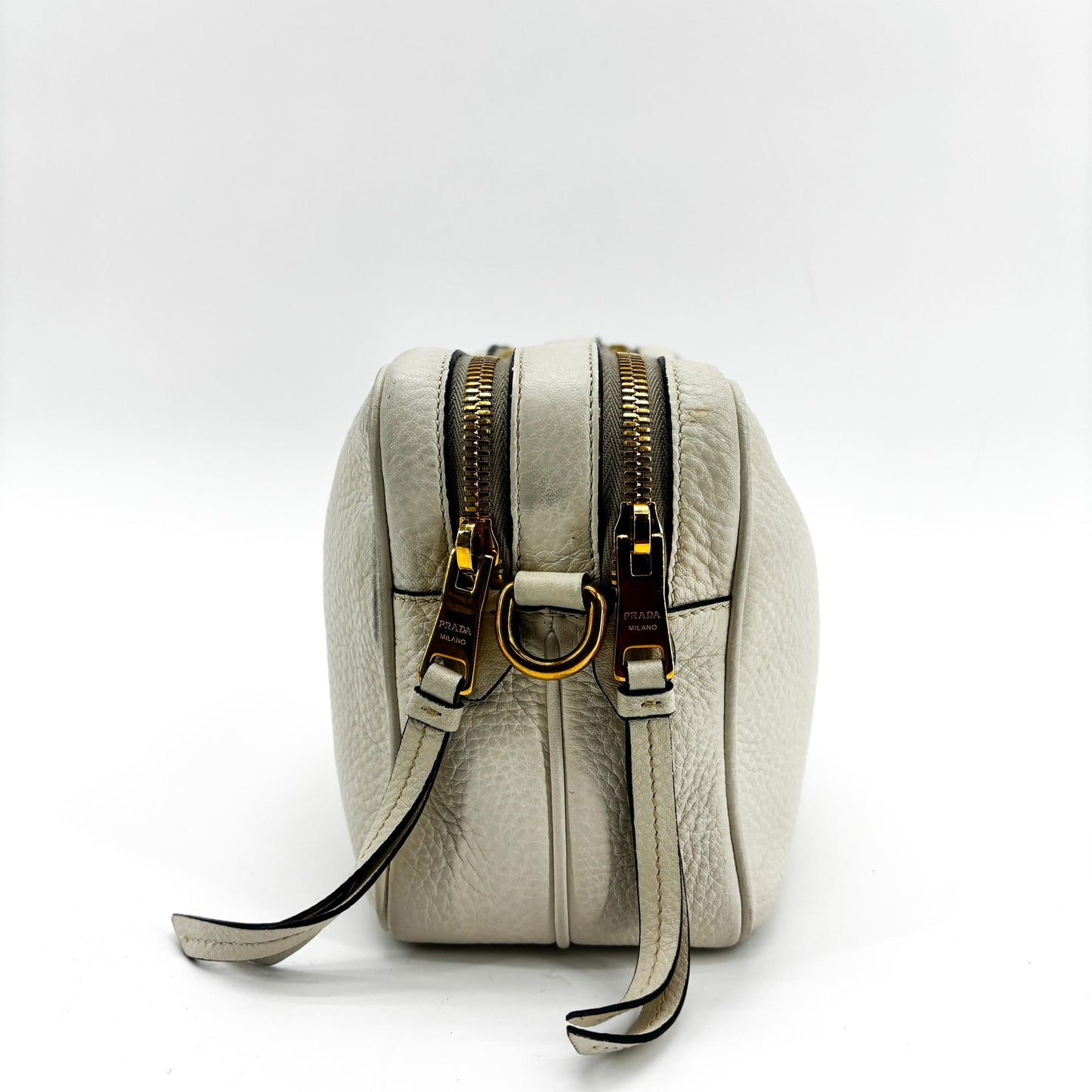 Prada Vitello Phoenix Leather Camera Bag White Gold Hardware