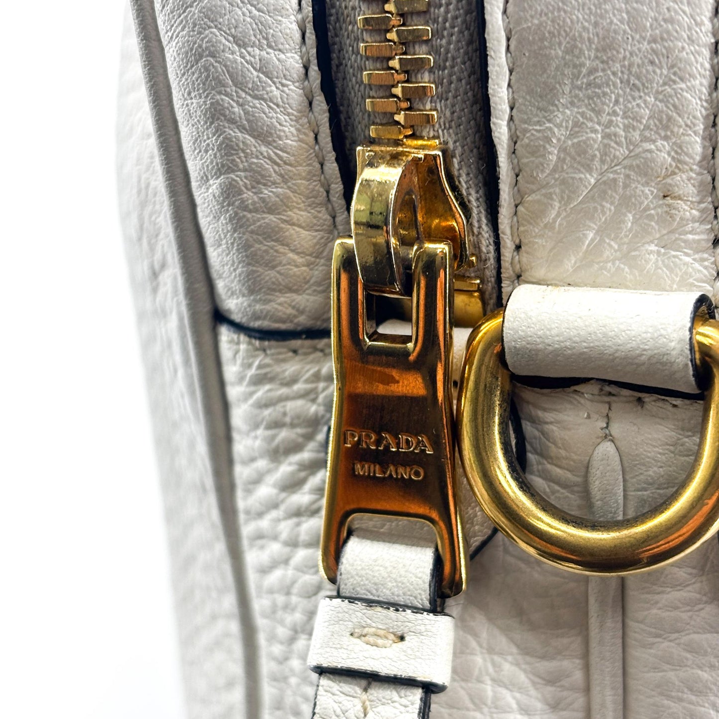 Prada Vitello Phoenix Leather Camera Bag White Gold Hardware
