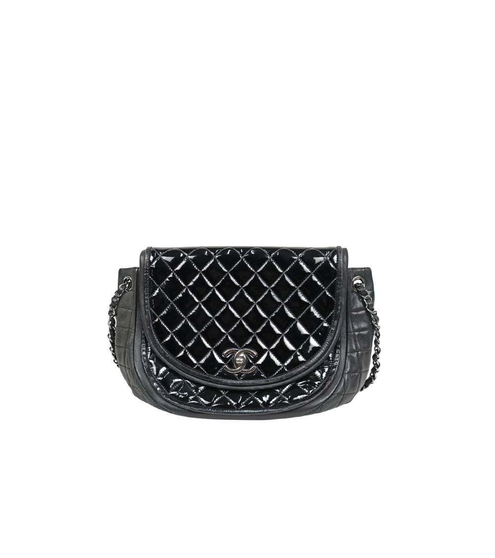 Chanel Black Patent Quilted CC Flap Chain Shoulder Bag with Flap