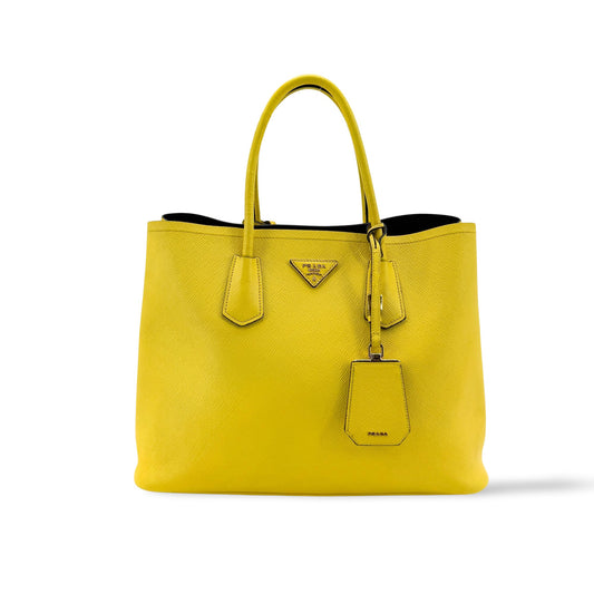 Prada Saffiano Double Tote Bag Yellow