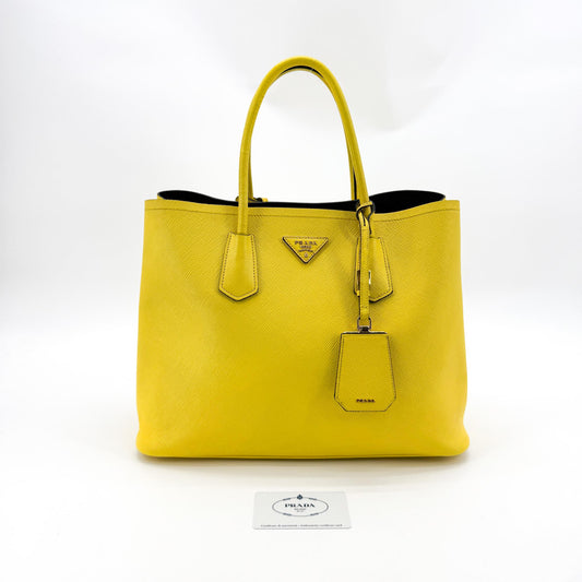 Prada Saffiano Double Tote Bag Yellow