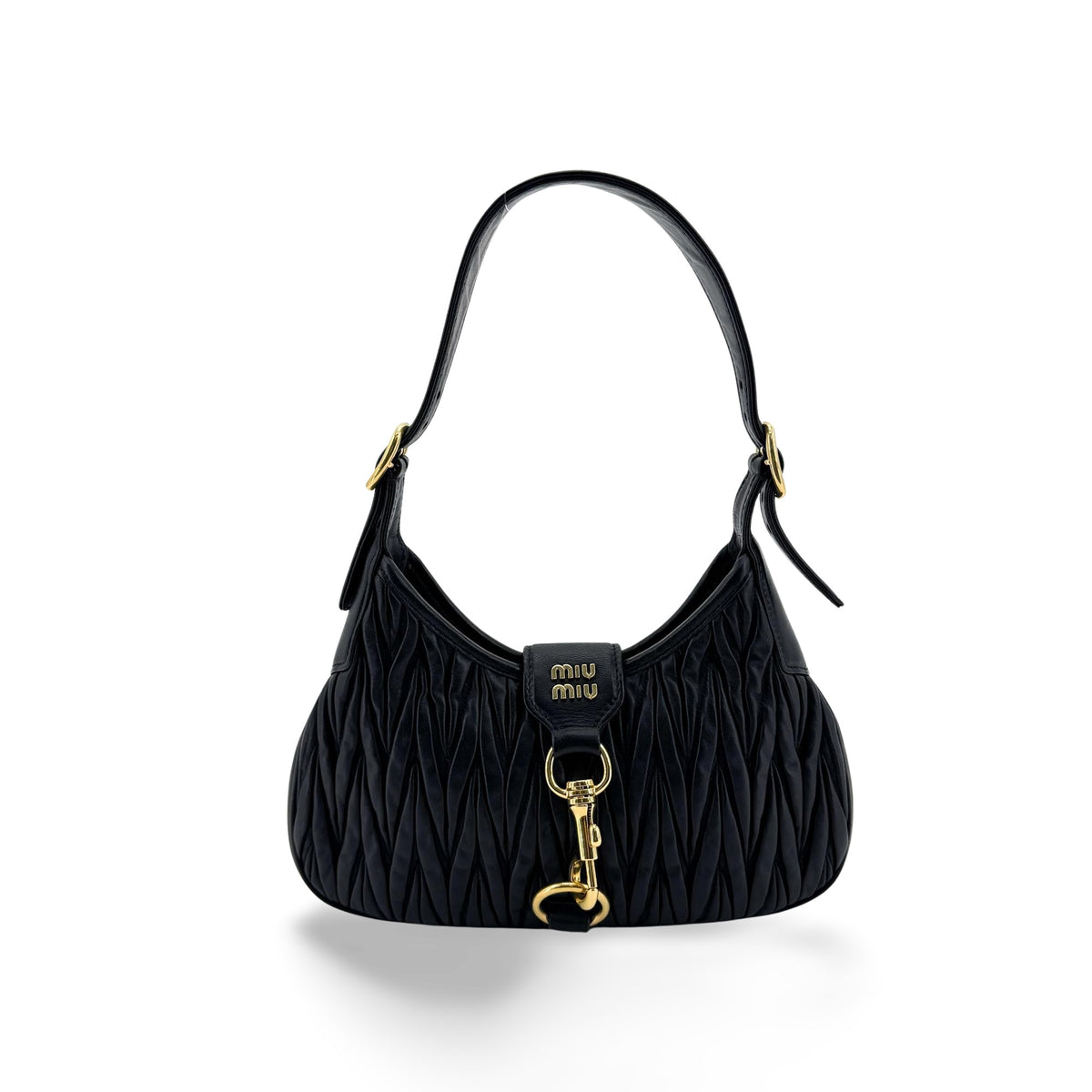 Miu Miu Matelassé Napa Leather Hobo Bag Black