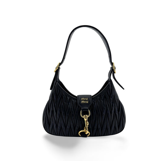 Miu Miu Matelassé Napa Leather Hobo Bag Black