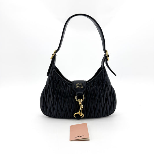 Miu Miu Matelassé Napa Leather Hobo Bag Black