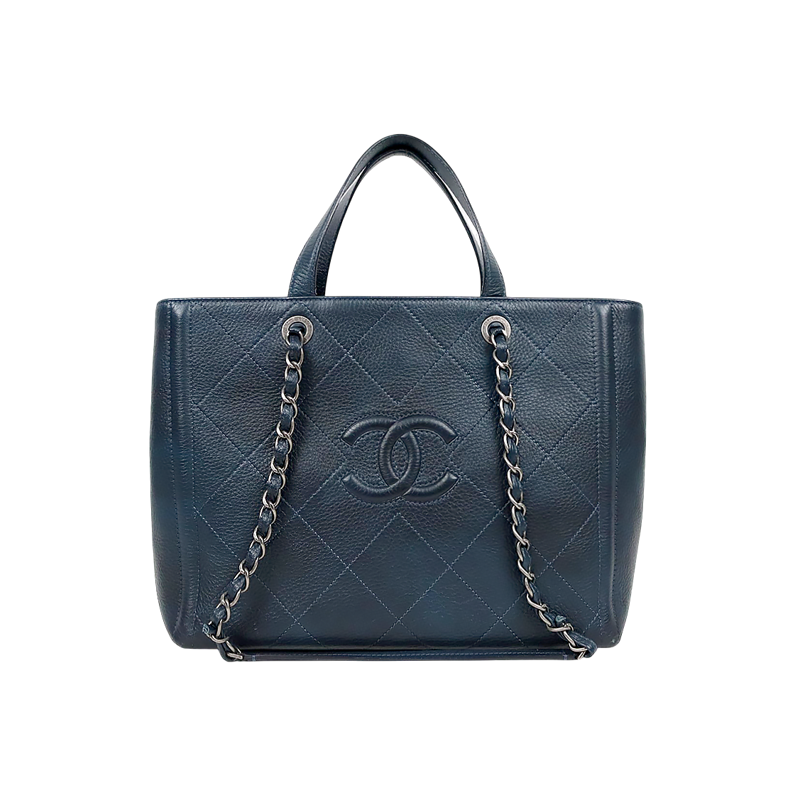 Chanel Navy Leather Large CC Logo Season Shoulder Bag