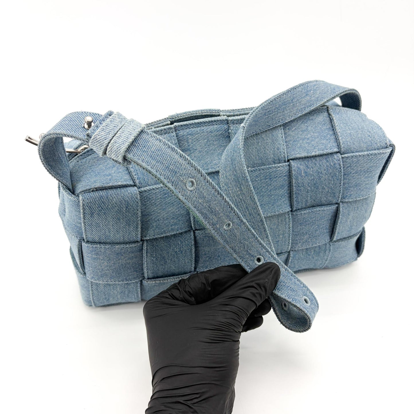 Bottega Veneta Small Cassette Shoulder Bag Blue Denim