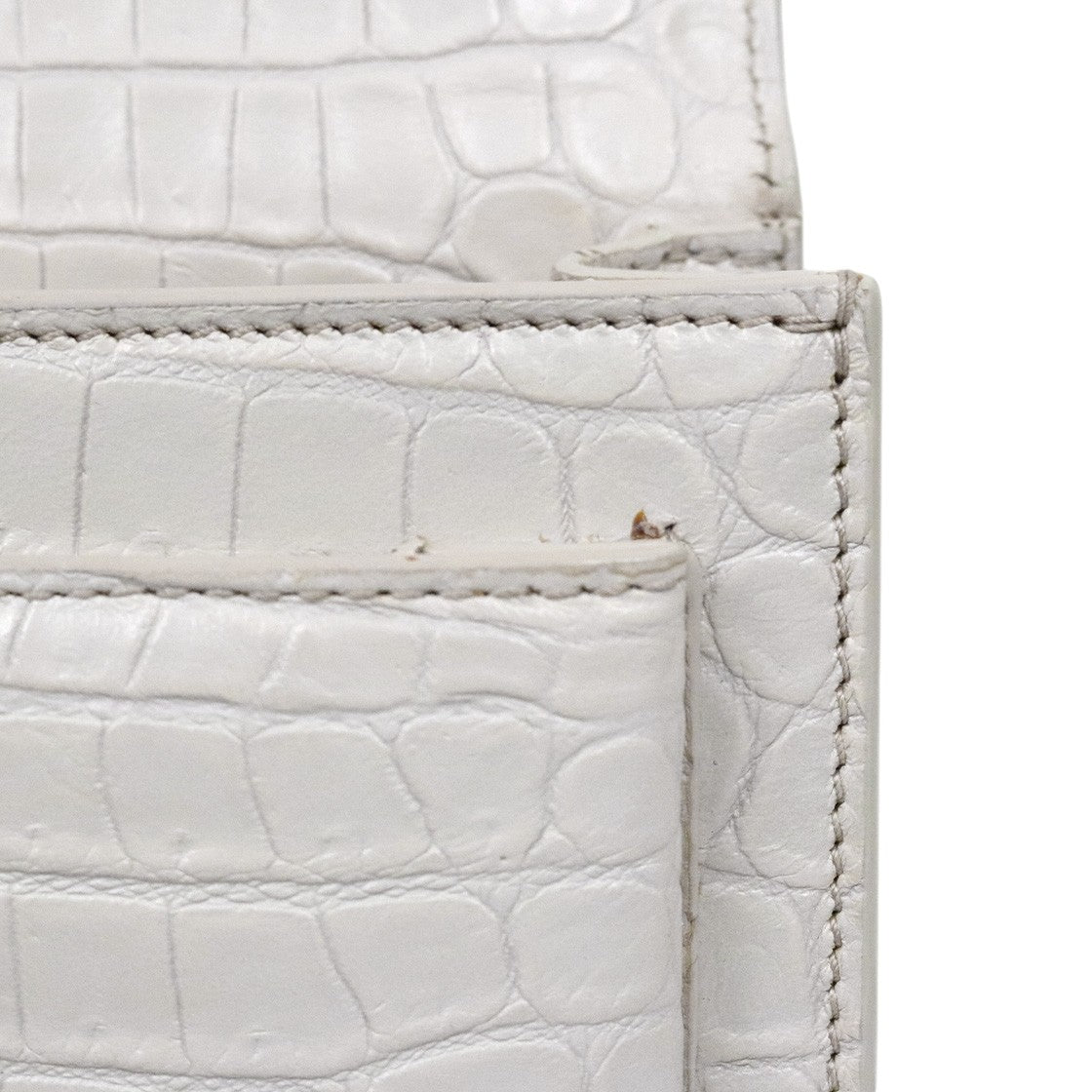 Saint Laurent White Crocodile-Embossed Sunset Shoulder Bag