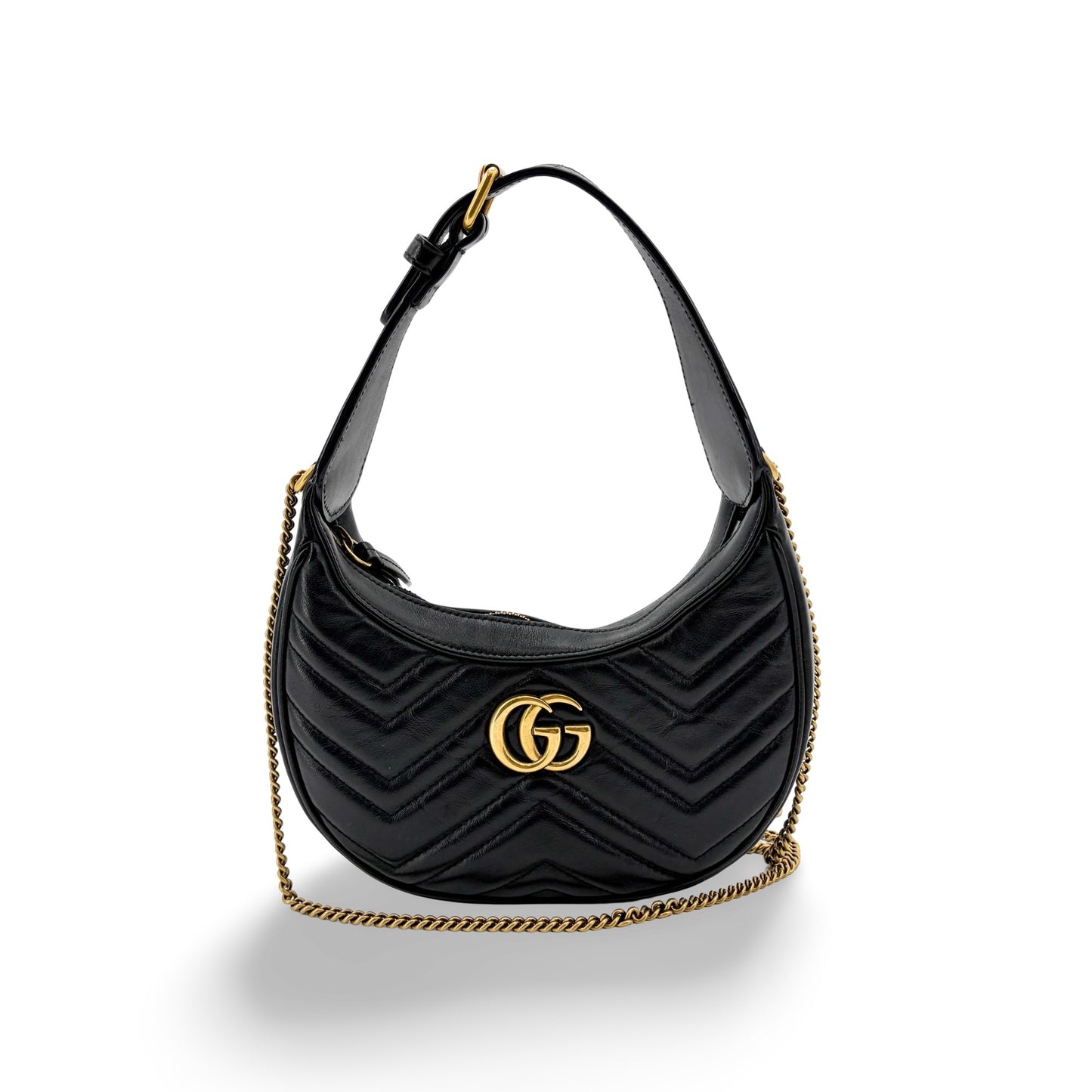 Gucci GG Marmont Half Moon Shape Mini Shoulder Bag Black