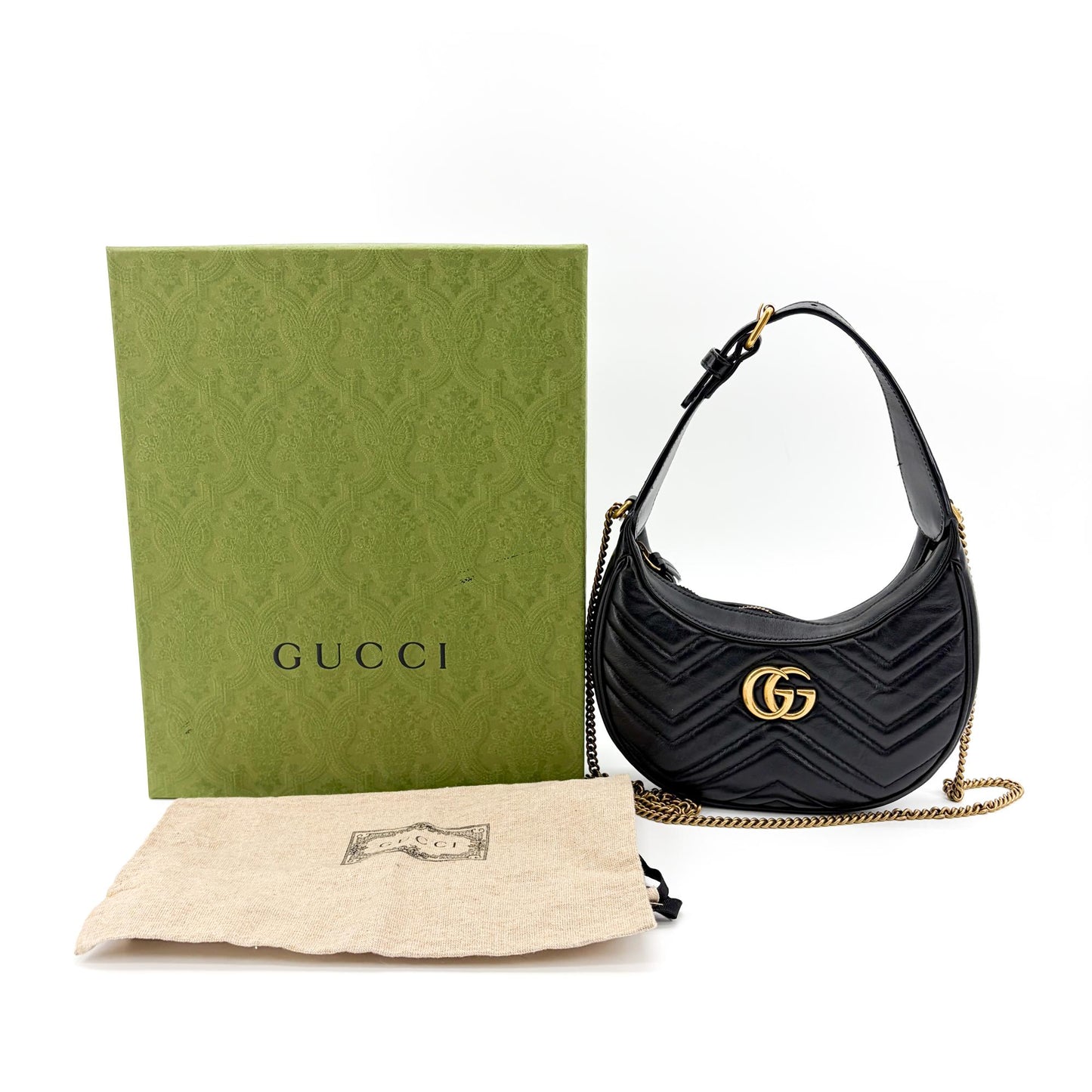 Gucci GG Marmont Half Moon Shape Mini Shoulder Bag Black