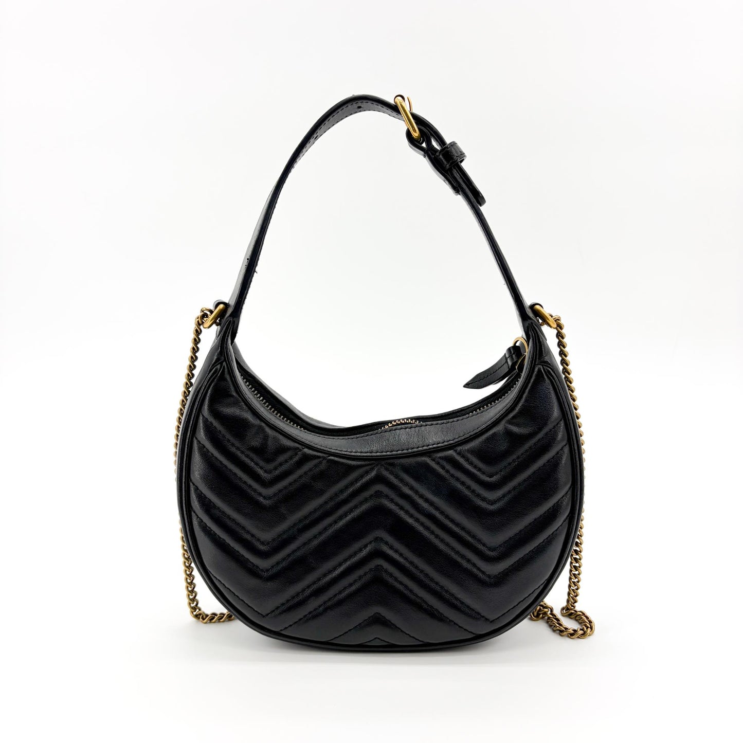 Gucci GG Marmont Half Moon Shape Mini Shoulder Bag Black