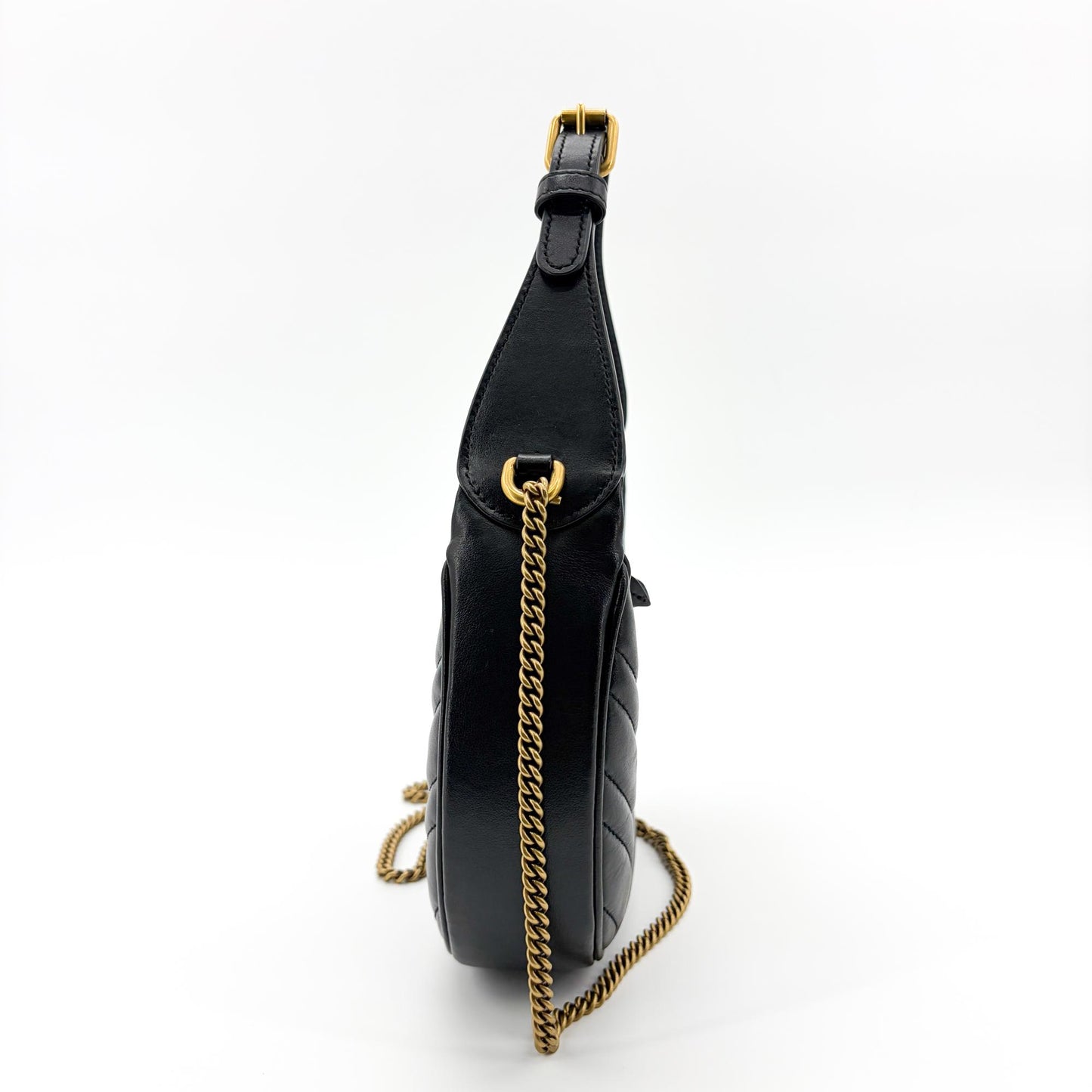 Gucci GG Marmont Half Moon Shape Mini Shoulder Bag Black