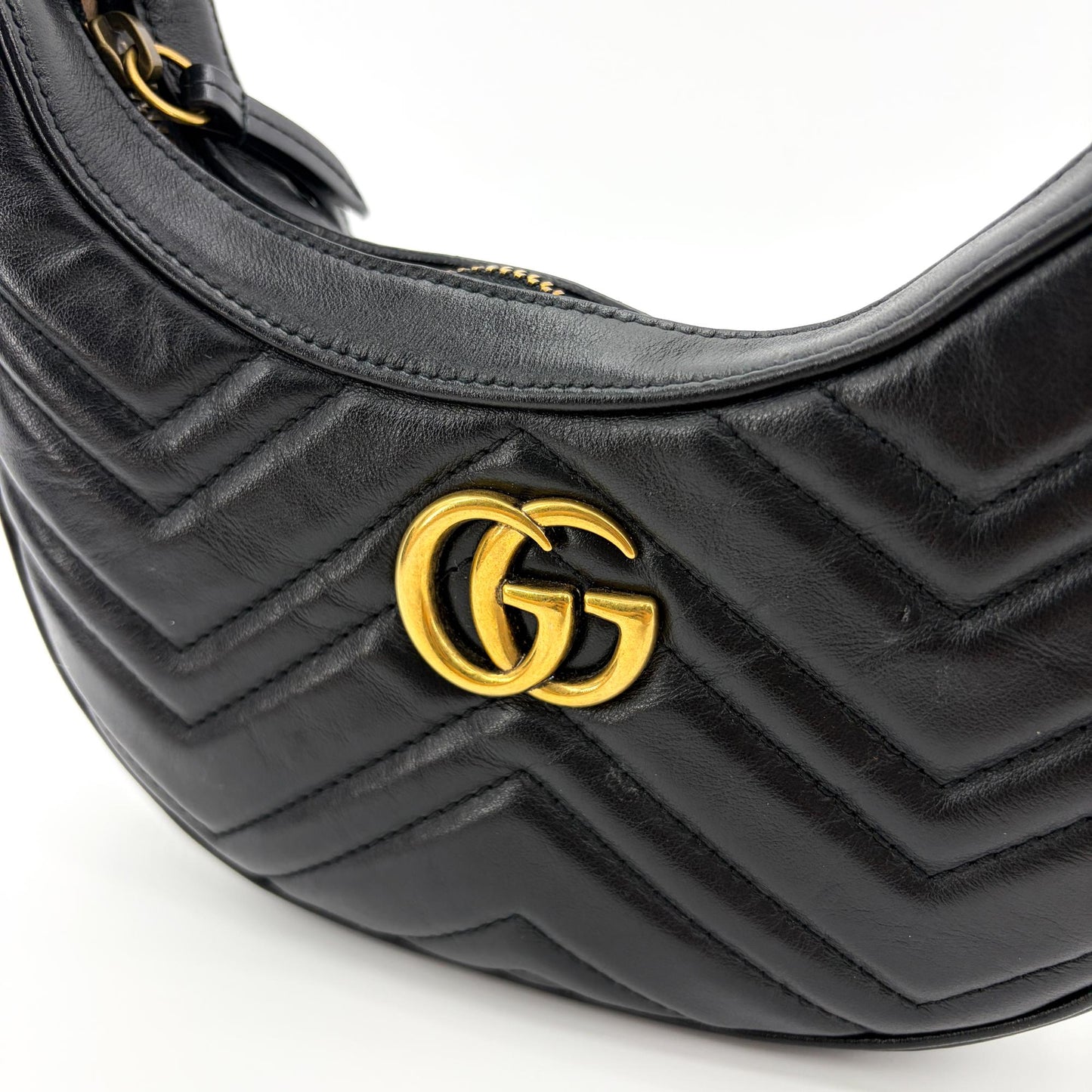 Gucci GG Marmont Half Moon Shape Mini Shoulder Bag Black