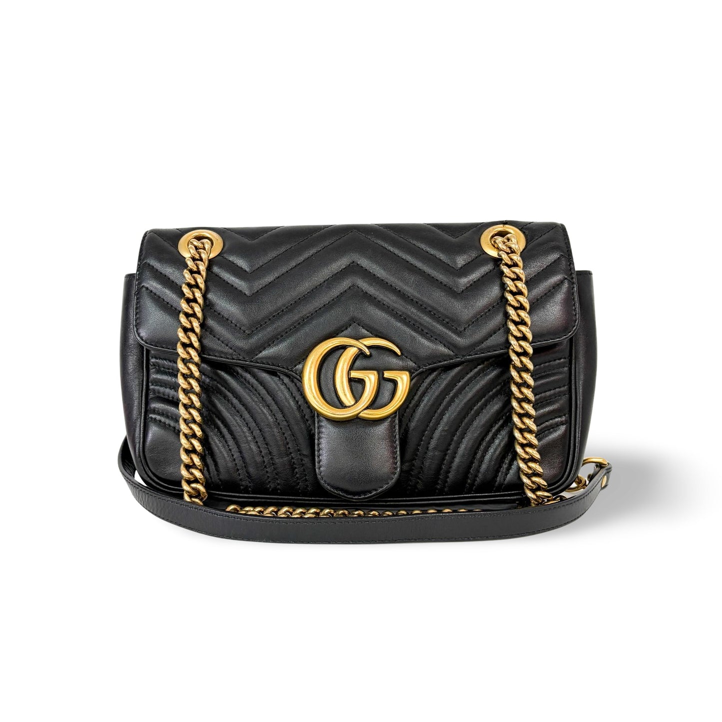 Gucci GG Marmont Small Matelassé Shoulder Bag Black Gold Hardware