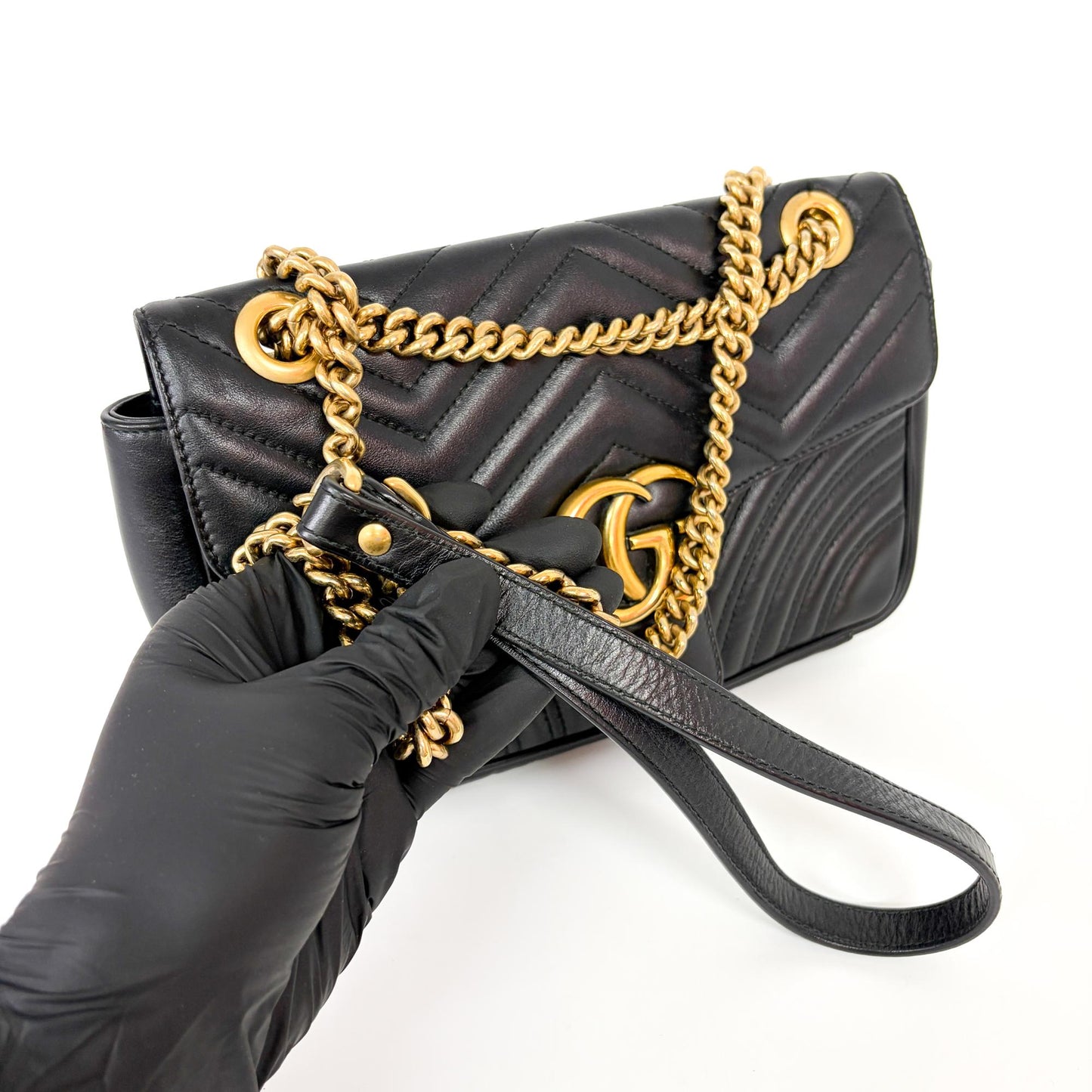 Gucci GG Marmont Small Matelassé Shoulder Bag Black Gold Hardware