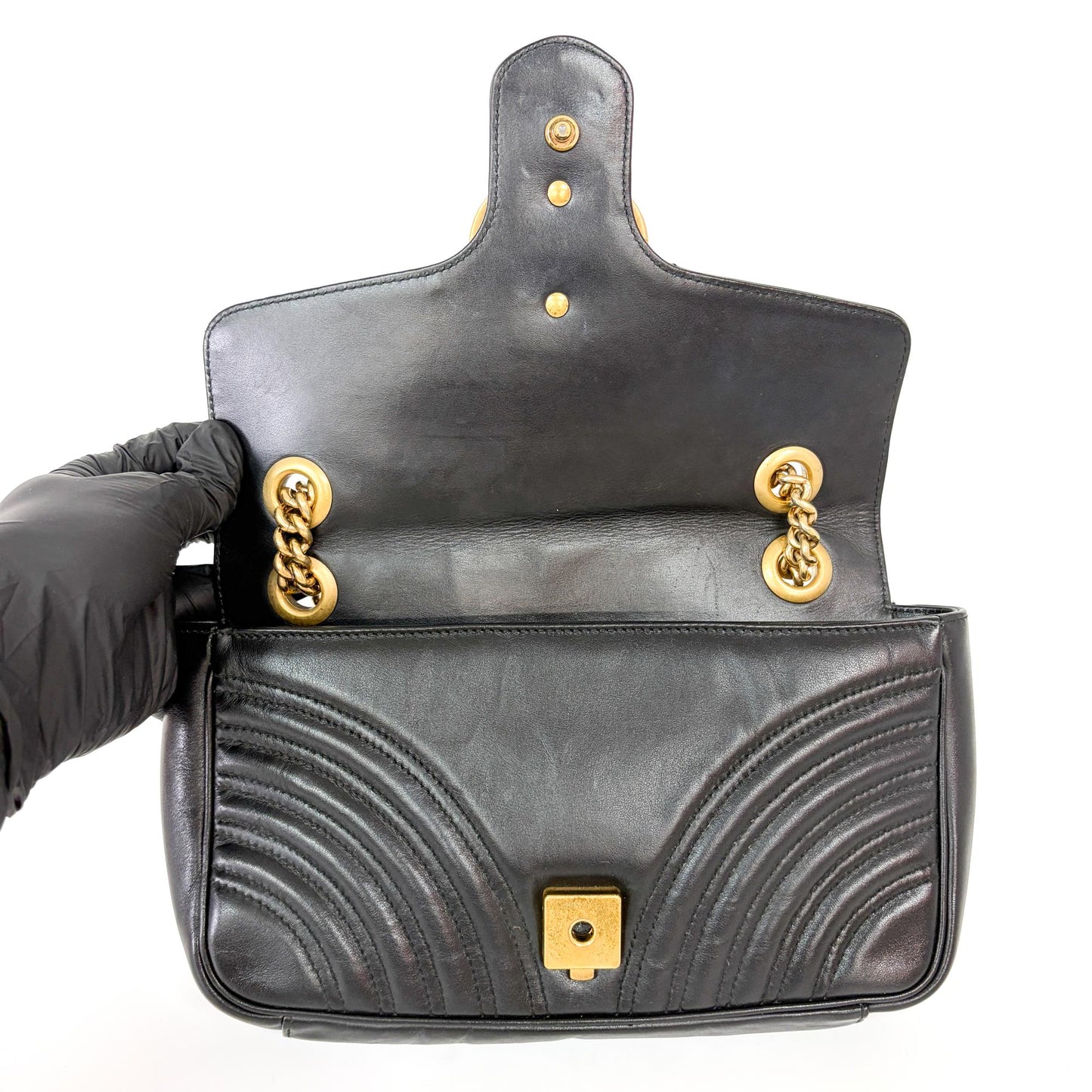 Gucci GG Marmont Small Matelassé Shoulder Bag Black Gold Hardware