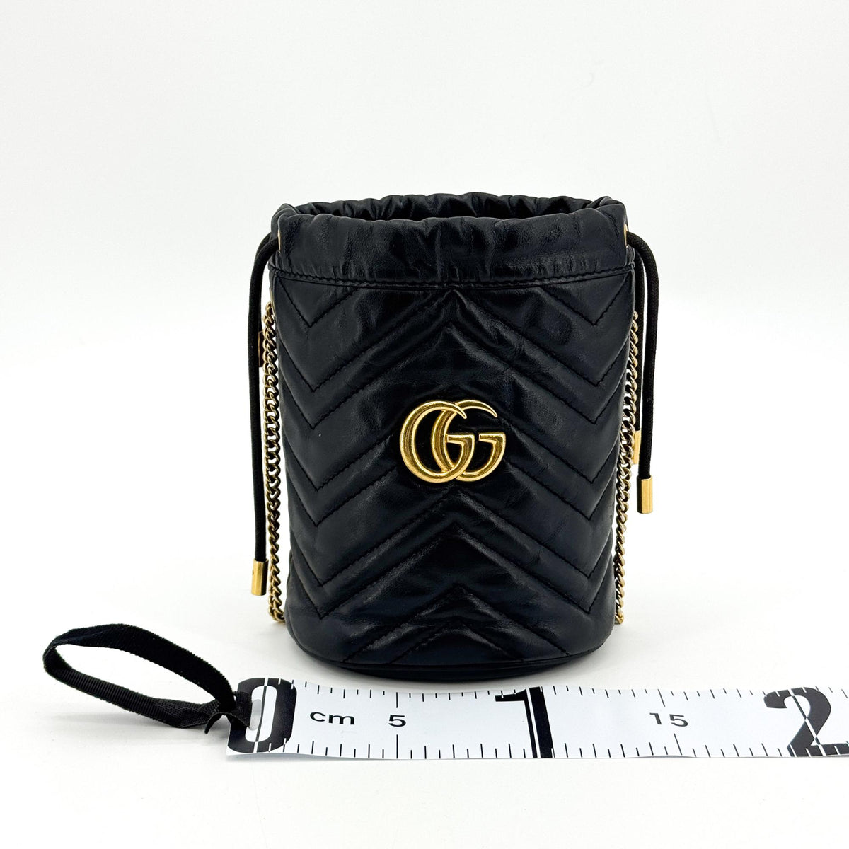 Gucci GG Marmont Mini Bucket Bag Black with Gold Hardware