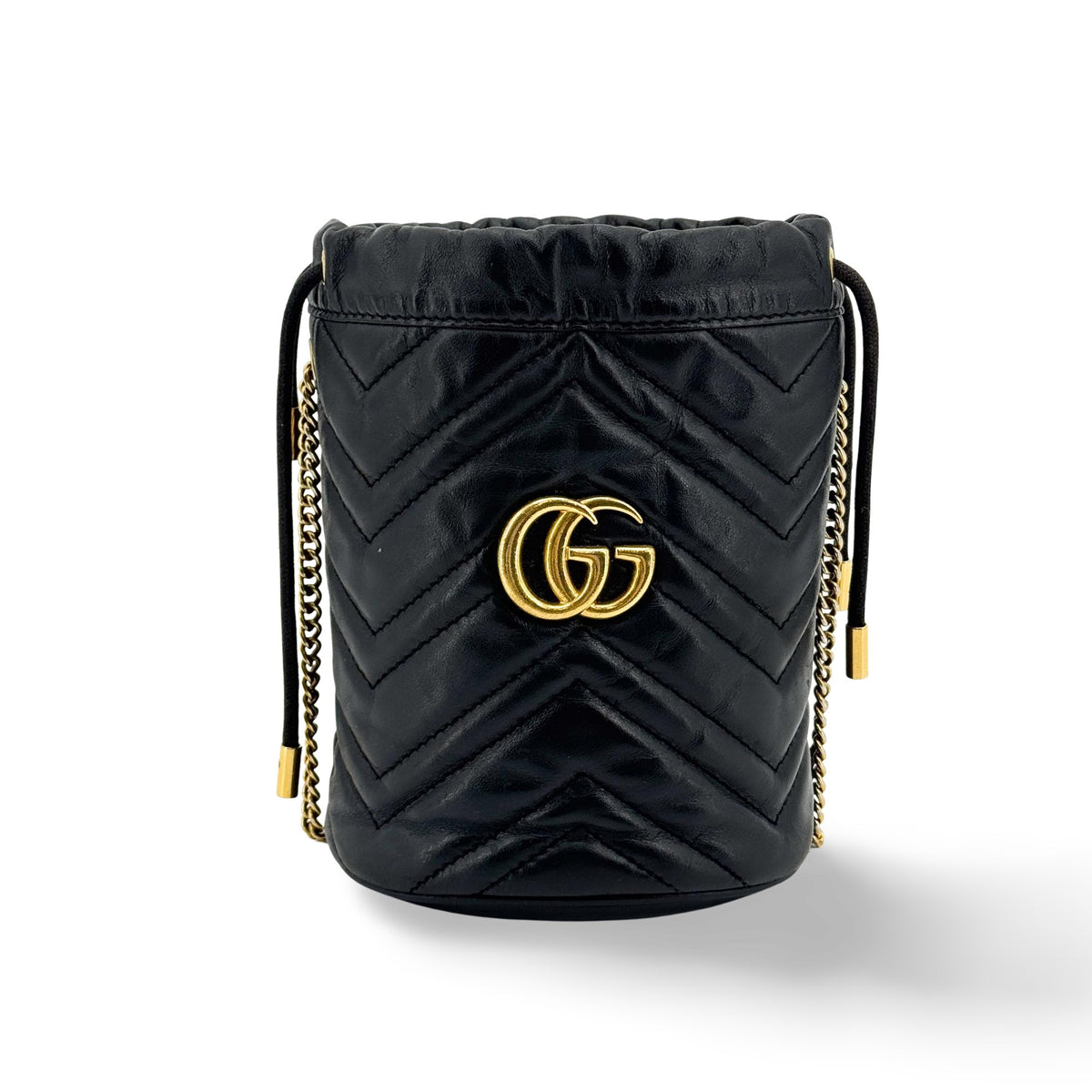 Gucci GG Marmont Mini Bucket Bag Black with Gold Hardware